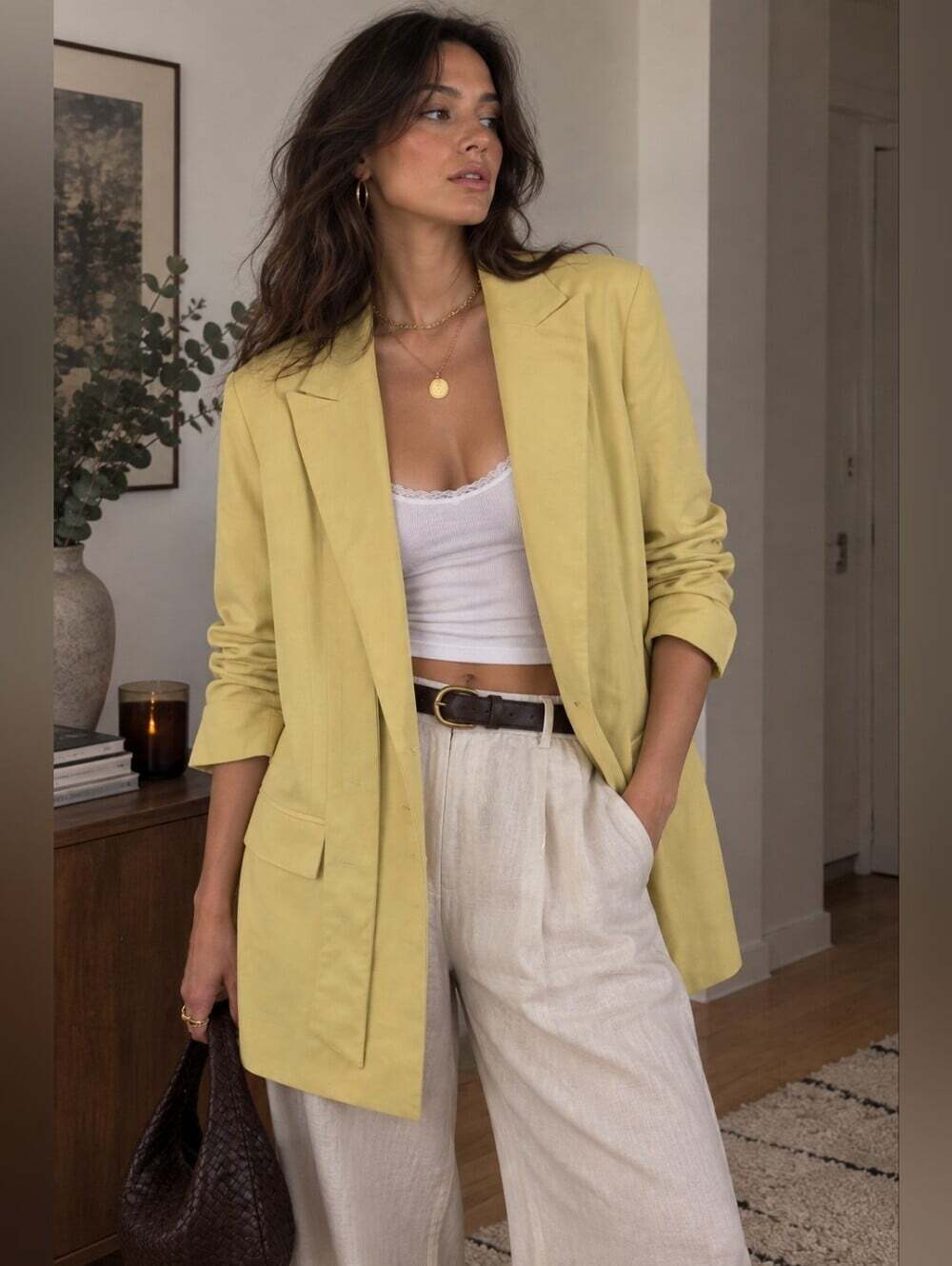 Zara Women Oversized Butter Yellow Longline Blazer M Lyocell Minimalist Jacket